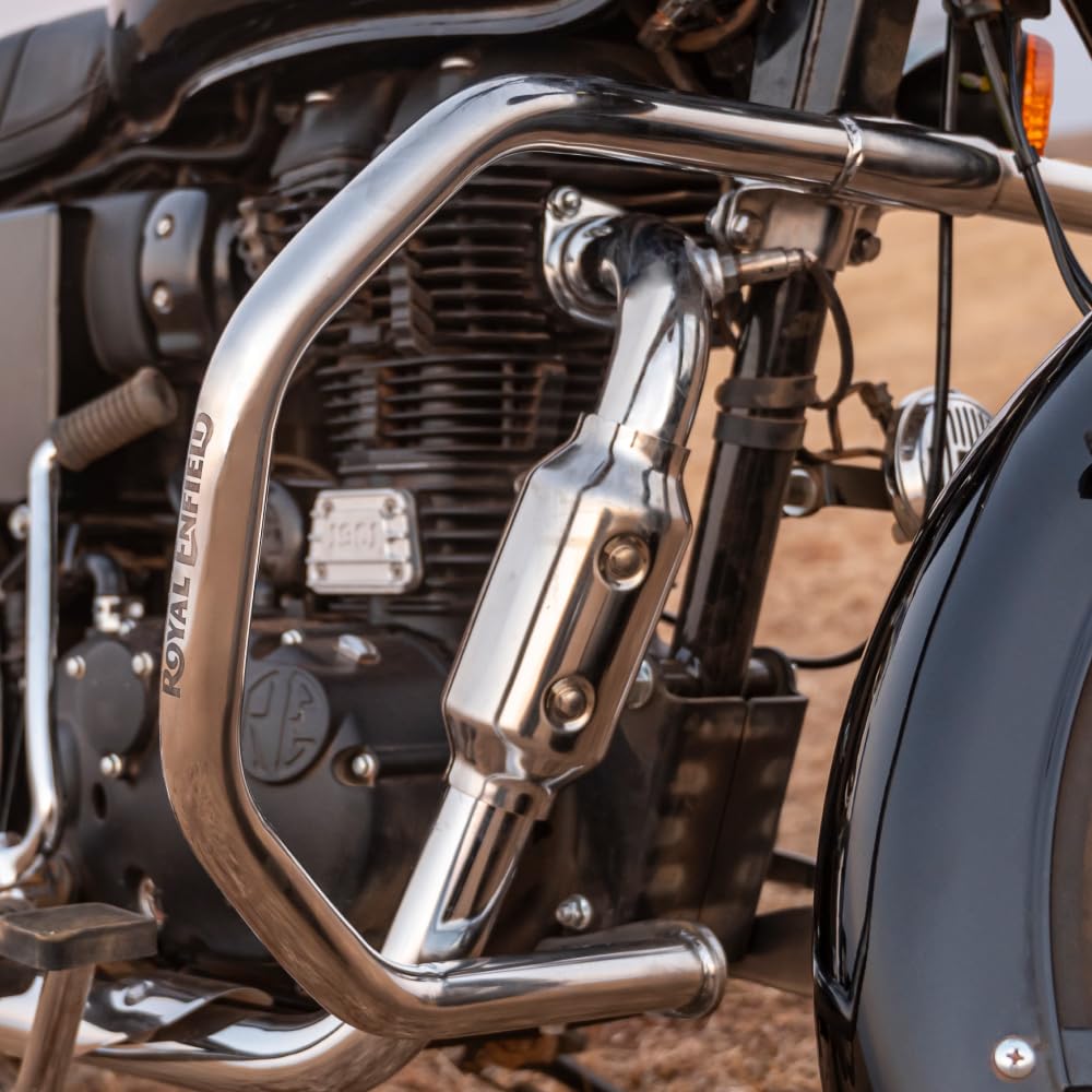Bullet 500 UCE fitted with OEM 1990634 silver engine guard