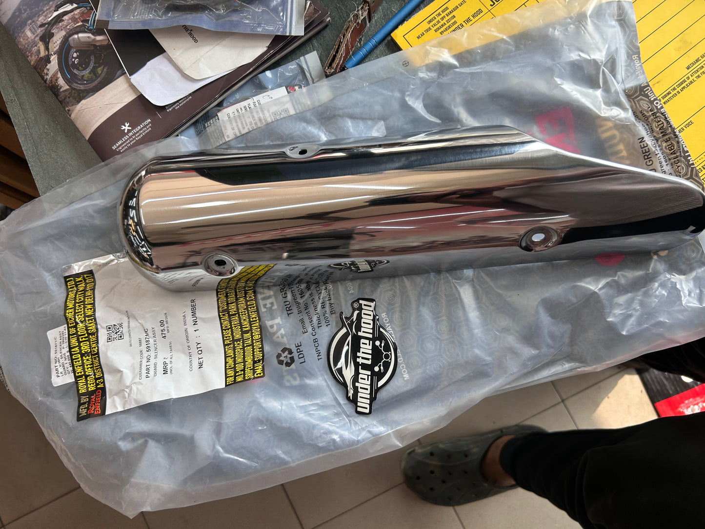 Royal Enfield Silencer Guard Assembly (591871/C) – Classic 350/500 & Bullet 350/500 – OEM Chrome Cover for BS3 & BS4 UCE Models