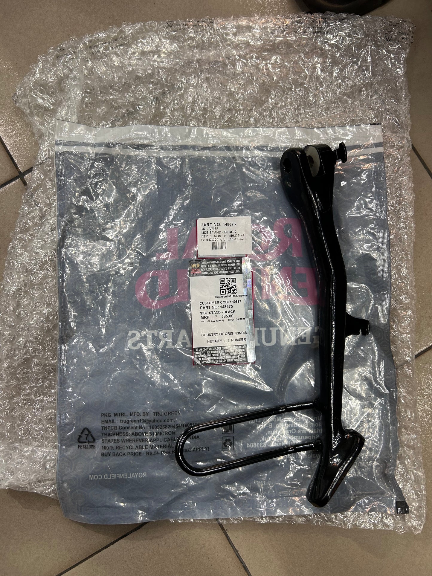 Royal Enfield 148675/A – Powder‑Coated Side Stand Assembly (Black) for 650 Twins