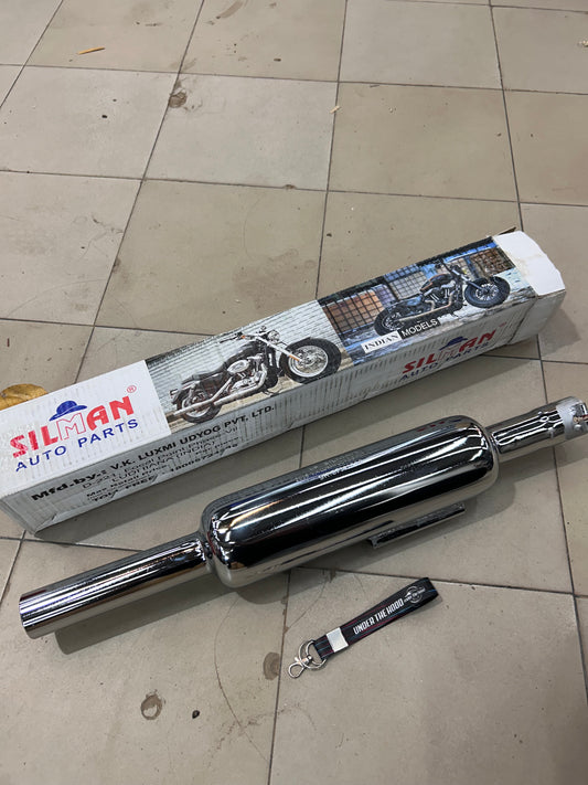 Silmen/Silman Short Punjab Silencer (Small Mouth, Chrome) – LSM3-A – For Royal Enfield Classic 350 Reborn & New Bullet 350 (2023+ J-Series)