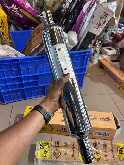 HKK Indore Stock-Style Replica Silent Silencer – Royal Enfield Classic 350 Reborn J-Series | Chrome / Black