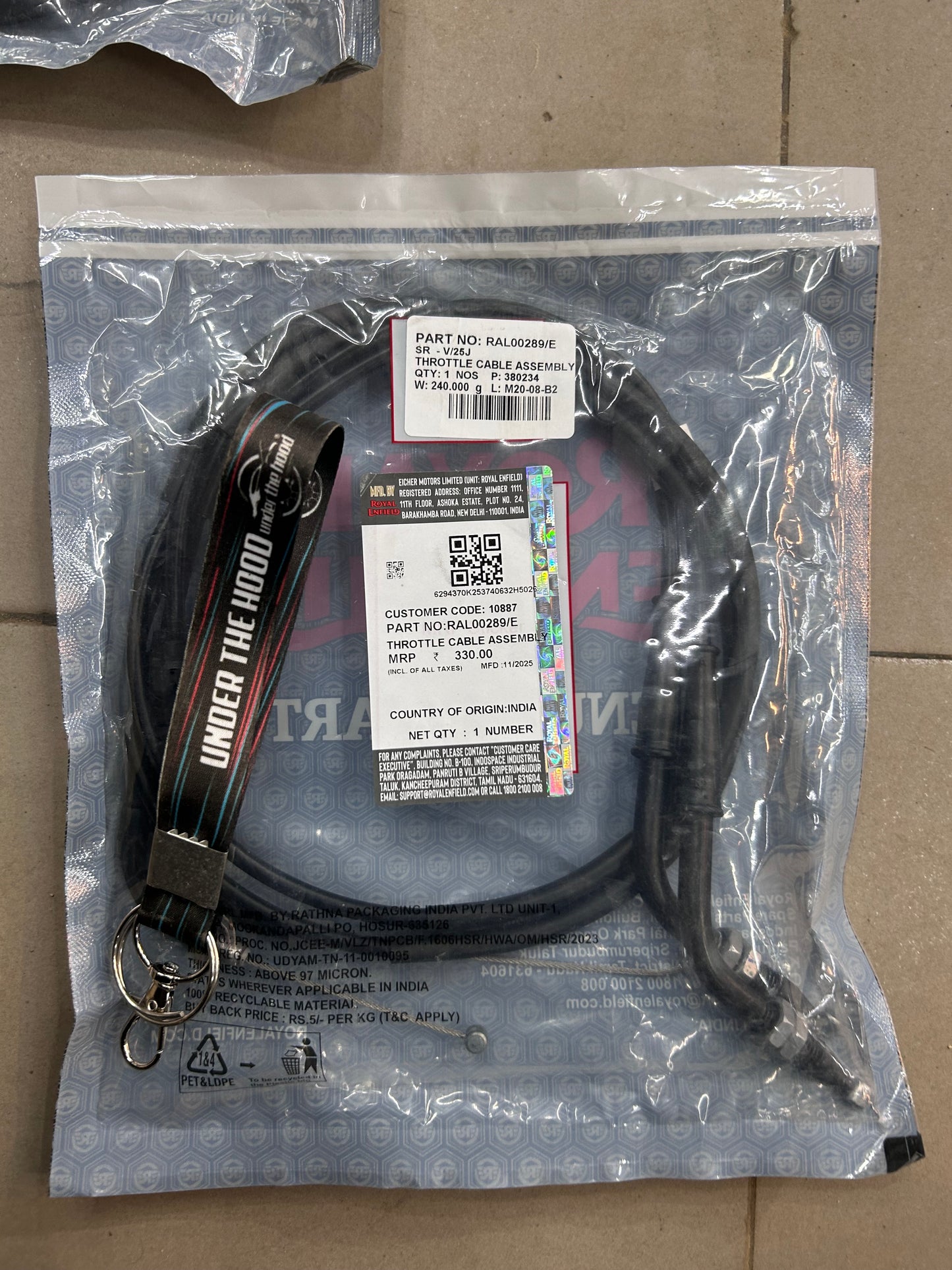 Royal Enfield RAL00289 – Throttle Cable Assembly / Accelerator Cable for Bear 650 – Genuine OEM