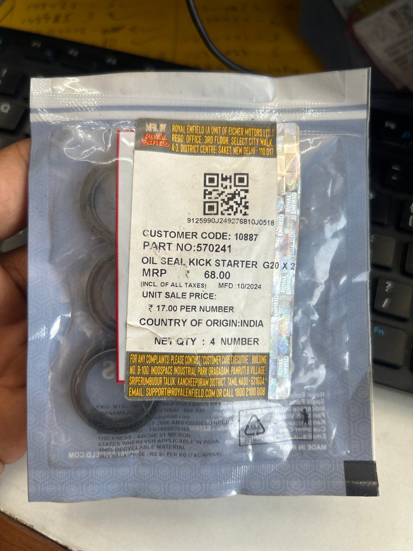 Royal Enfield 570241 – Oil Seal 20x27x5 | Kick Start Shaft Seal for Classic / Electra / Thunderbird 350 (UCE Engine)