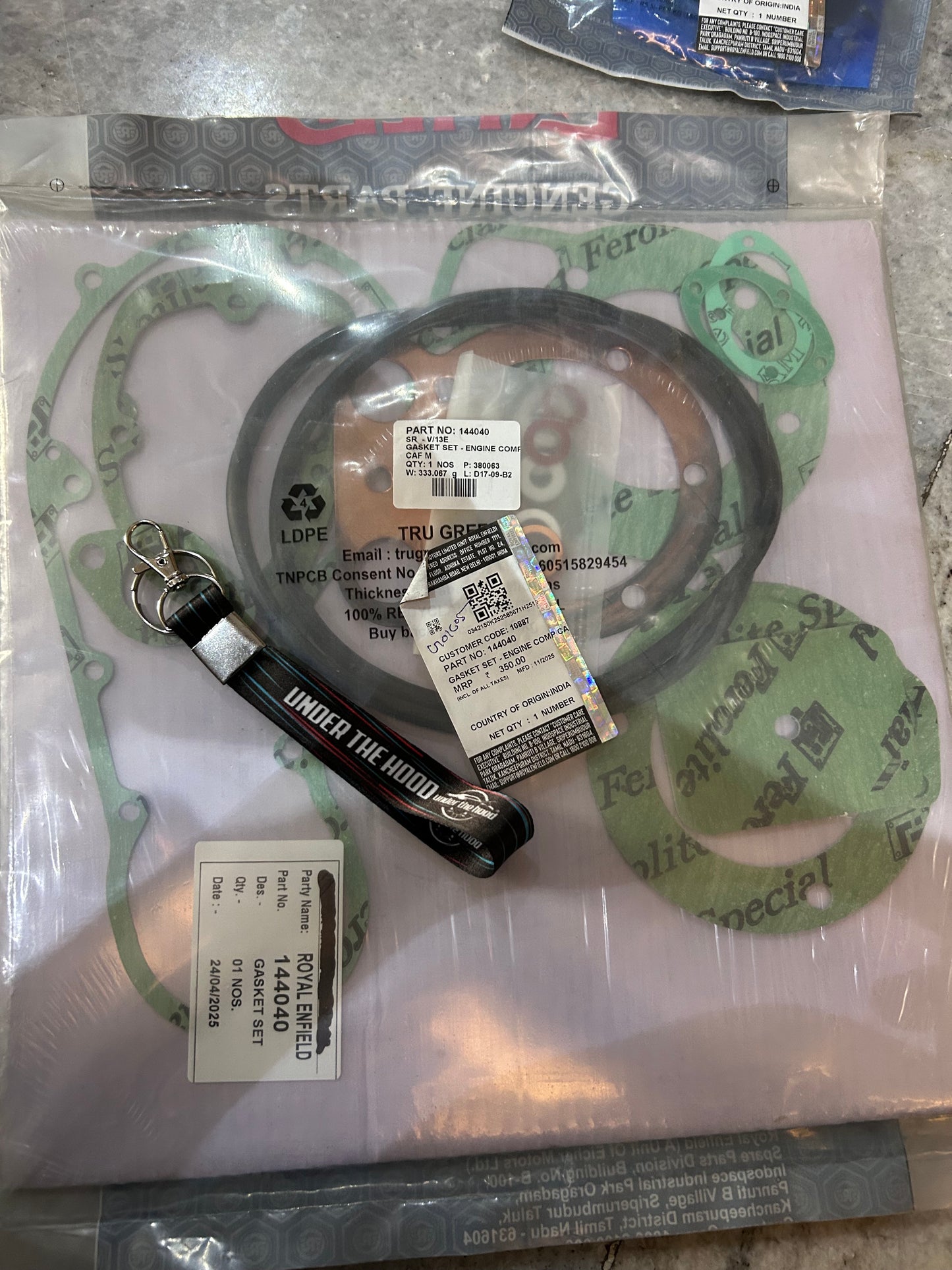 Royal Enfield 144040 Complete Engine Gasket Set (CAF) – Bullet 350 / Bullet 500 / Electra 4S–5S / Lightning CI Engines