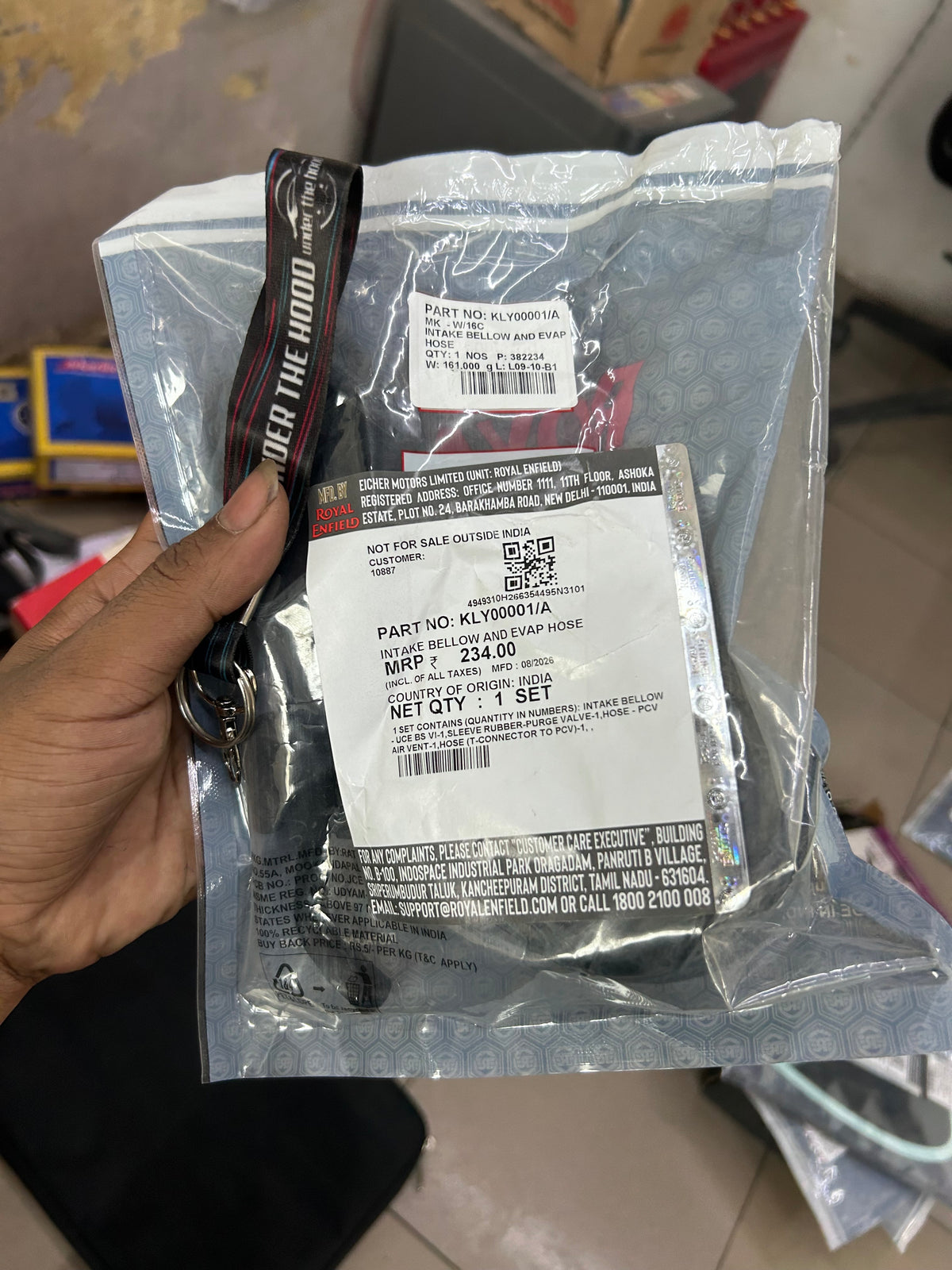 Royal Enfield Classic 500 EFI & Bullet 500 EFI BS4 Genuine Intake Bellow + EVAP Hose Kit | KLY00001/A