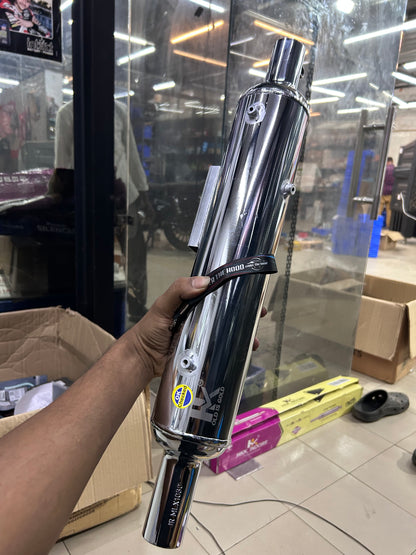 HKK Indore Stock-Style Replica Silent Silencer – Royal Enfield Classic 350 Reborn J-Series | Chrome / Black