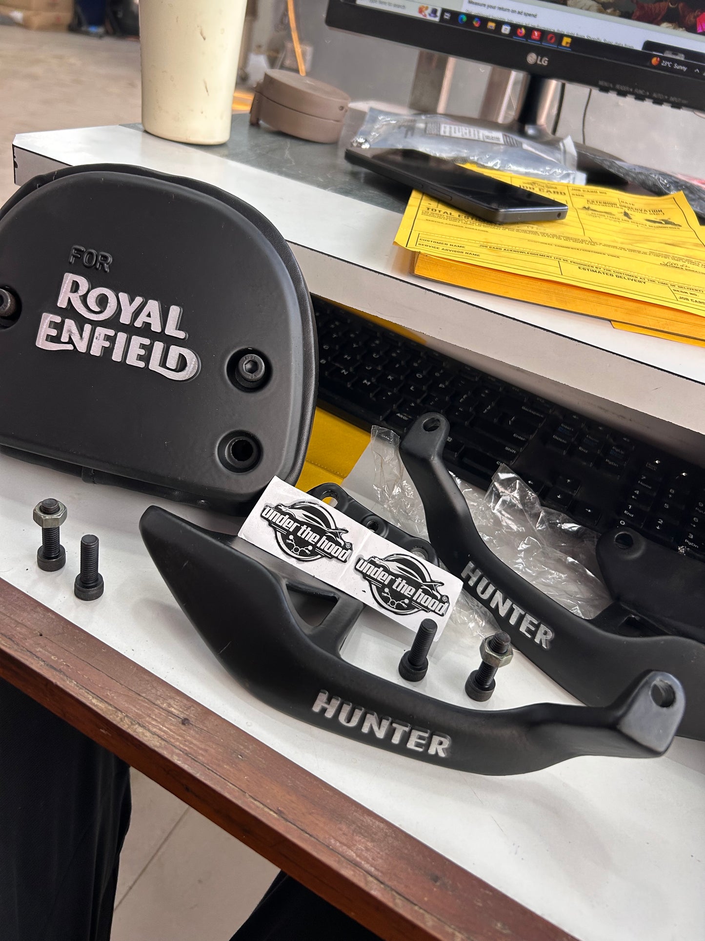 Hunter 350 Backrest with Black Cushion for Hunter 350 Bike Heavy Pillion Back Aluminium Support(Black Pack of 1)