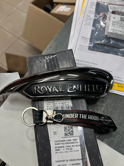 Royal Enfield RAK00607/A Tank 3D Badge RH Black Chrome – Meteor 350 (OEM)