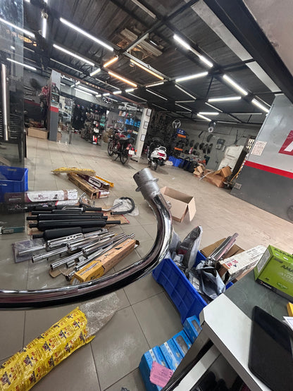 Silmen (Silman) Bullet 350 “Battalion” C-Bend Pipe – Dual/Double O2 Sensor – Chrome (LPA21) | Free-Flow Exhaust Header