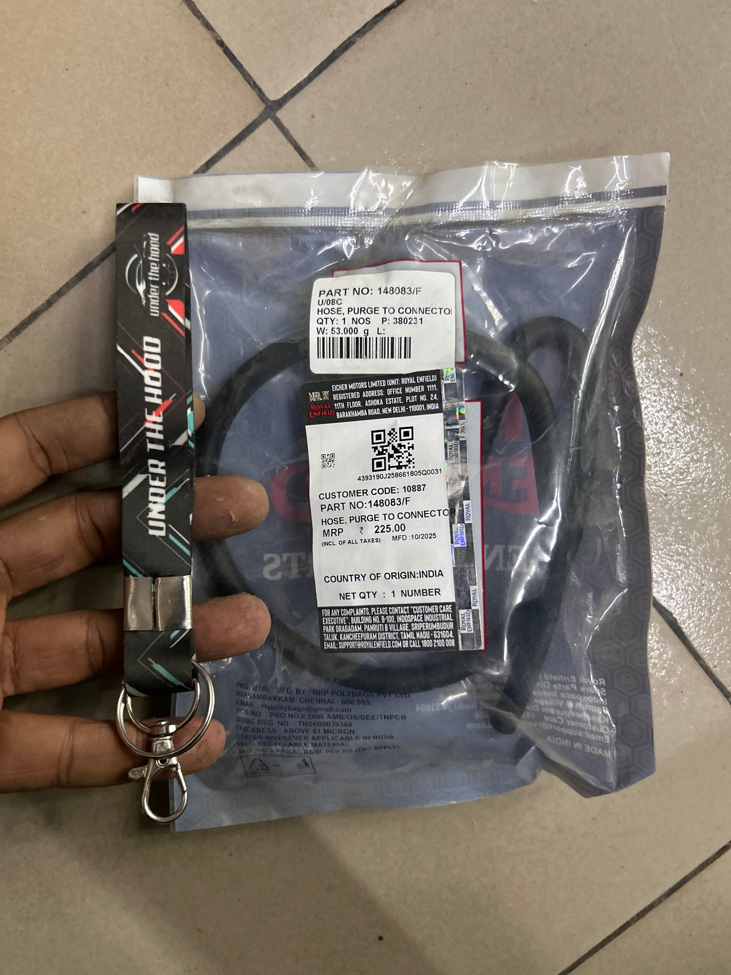 148083/F – Hose, Purge to Connector (EVAP Line) for Royal Enfield Interceptor 650 & Continental GT 650 – Euro 4 / Export – Genuine OEM