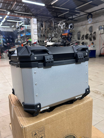 BS Auto 45L Aluminium Top Box – Black & Silver | Waterproof, Secure, Touring Luggage Case