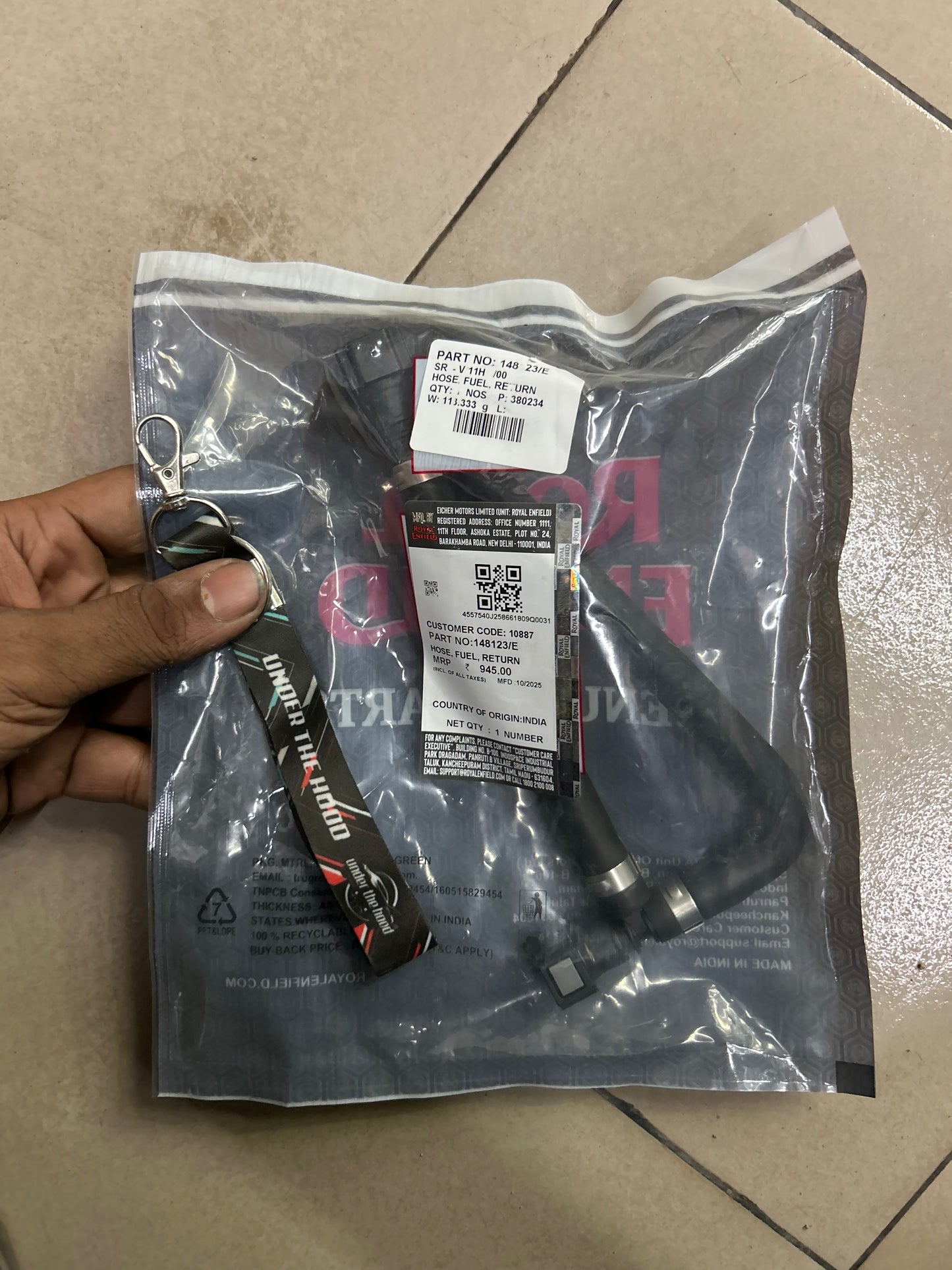 148123/E – Fuel Hose, Return Line (Tank to Return Circuit) for Royal Enfield Interceptor 650 & Continental GT 650 – Genuine OEM Fuel Injection Hose