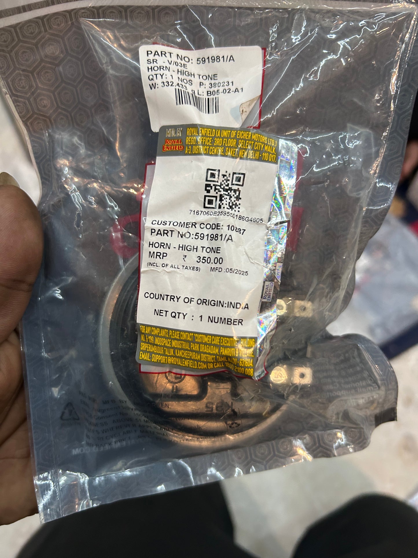 Royal Enfield 591981/A – High-Tone Horn Assembly (K95) – OEM for Classic, Bullet, Thunderbird & Continental GT