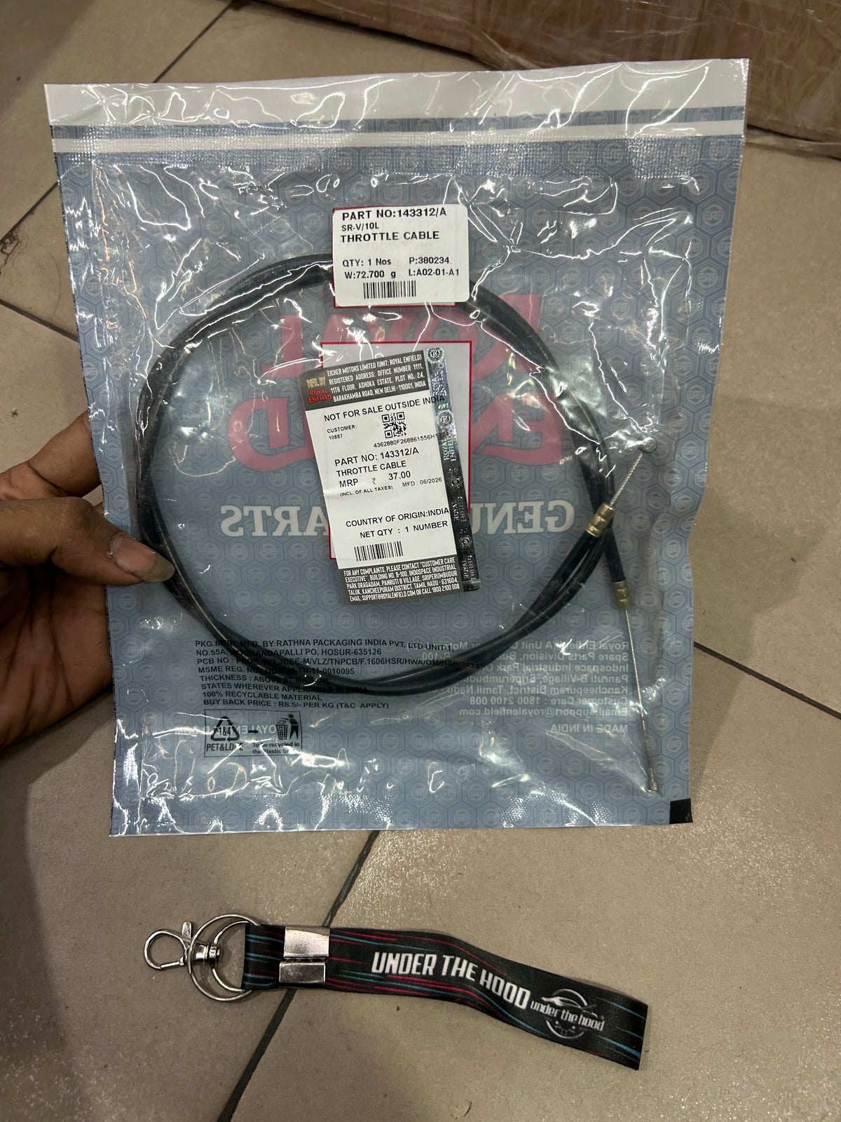Royal Enfield Old Bullet 350 Deluxe Machismo Campus Throttle Cable 143312/A