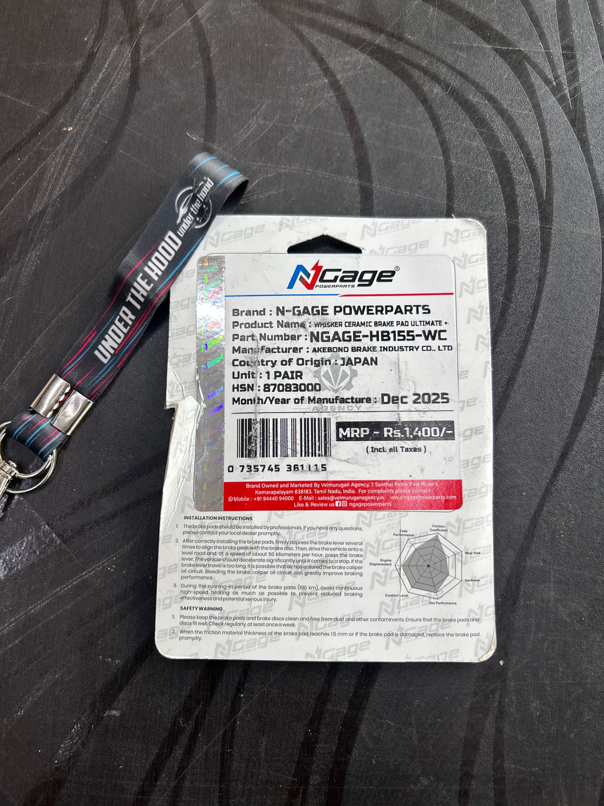 NGage HB 155 Whisker Ceramic Ultimate+ Brake Pads – Front: Meteor/Hunter/Classic 350, Himalayan 410, NS200, MT-15 | Rear: Super Meteor/Shotgun 650 & More