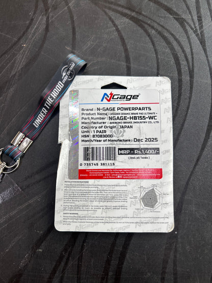 NGage HB 155 Whisker Ceramic Ultimate+ Brake Pads – Front: Meteor/Hunter/Classic 350, Himalayan 410, NS200, MT-15 | Rear: Super Meteor/Shotgun 650 & More