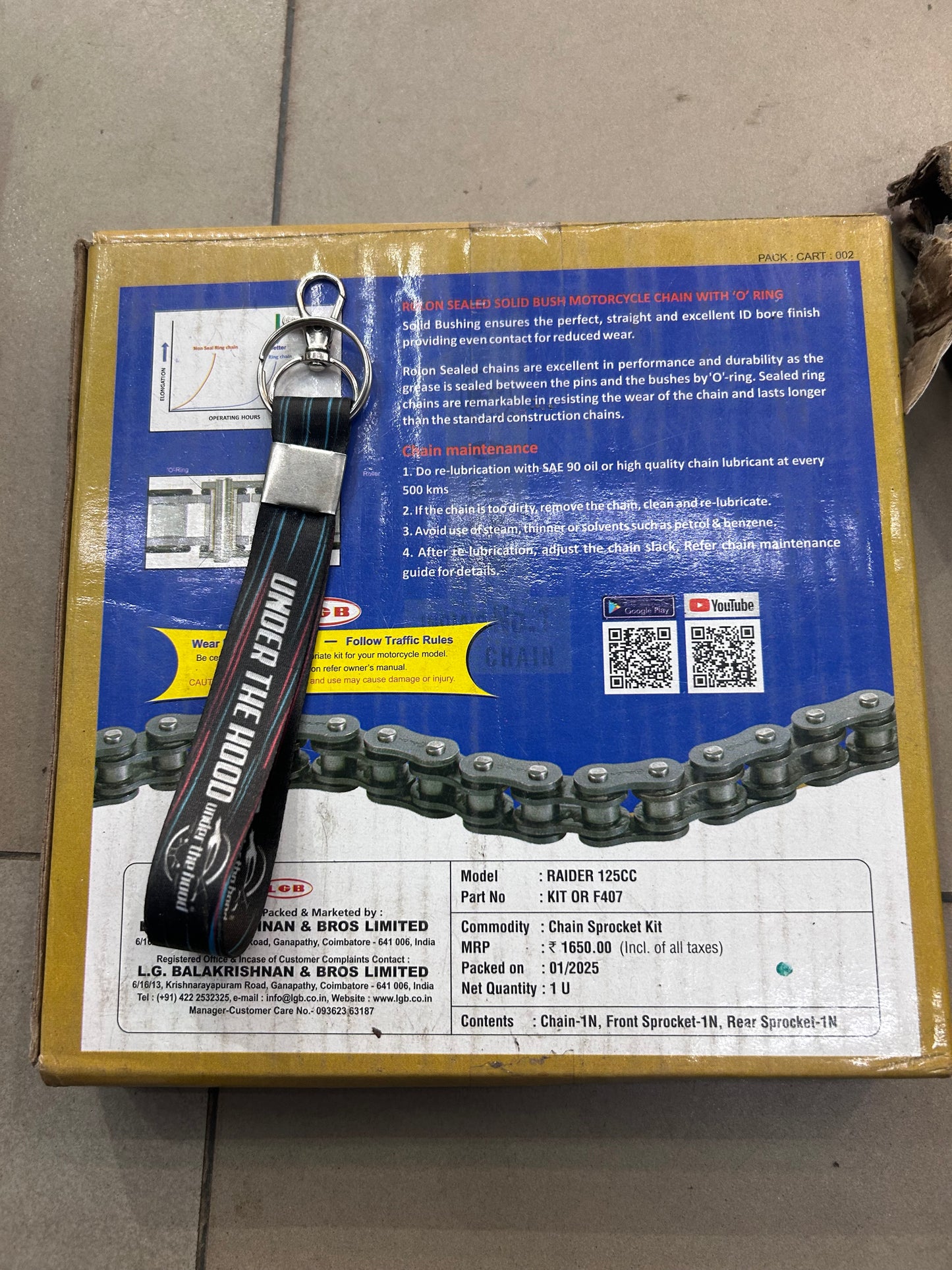 Rolon Chain & Sprocket Kit OR F407 – TVS Raider 125 (14T/46T, 126-Pitch) – Standard Steel Kit for Daily Riding