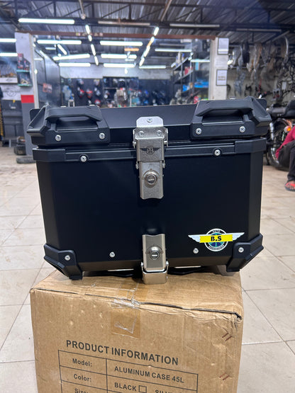 BS Auto 45L Aluminium Top Box – Black & Silver | Waterproof, Secure, Touring Luggage Case