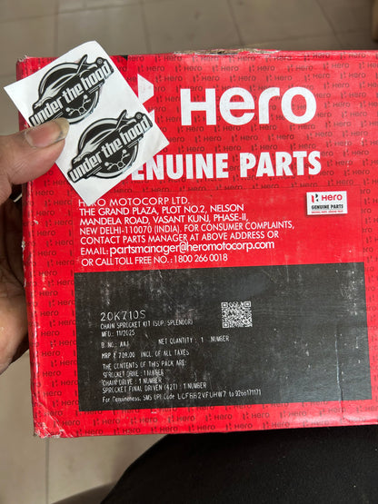 Hero Genuine Chain & Sprocket Kit 20K710S – Hero Super Splendor 125 (14T/42T, 428-108L) – OEM Quality Drive System