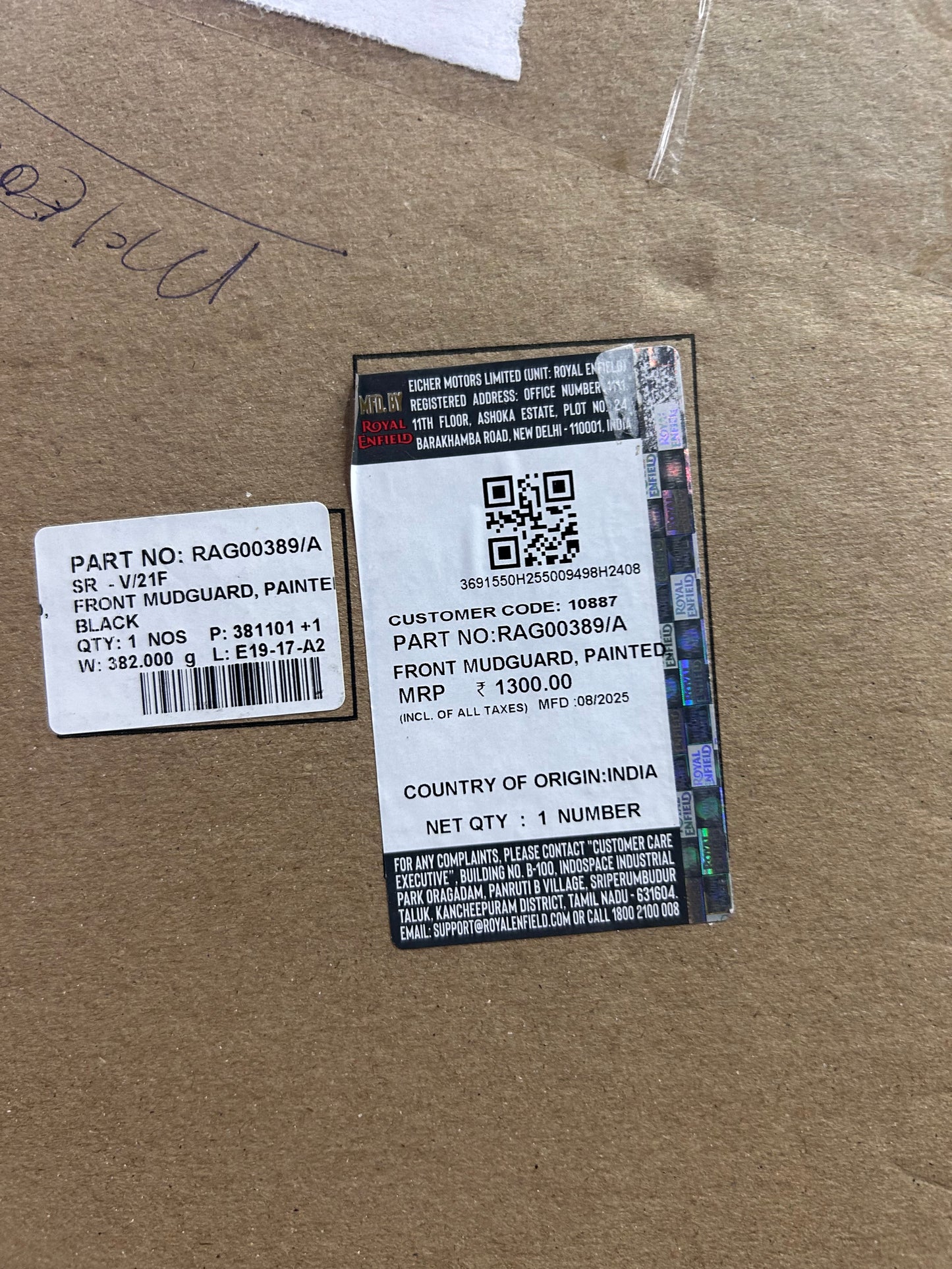 Royal Enfield RAG00389/A – Front Mudguard (Painted Black) | OEM for Hunter 350 – Dapper, Metro Rebel, Metro Factory, Retro/City