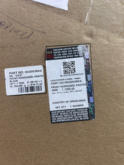 Royal Enfield RAG00389/A – Front Mudguard (Painted Black) | OEM for Hunter 350 – Dapper, Metro Rebel, Metro Factory, Retro/City