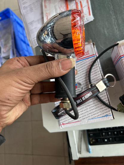 Chrome bullet indicator blinker with amber lens and rubber stalk for Royal Enfield Classic UCE