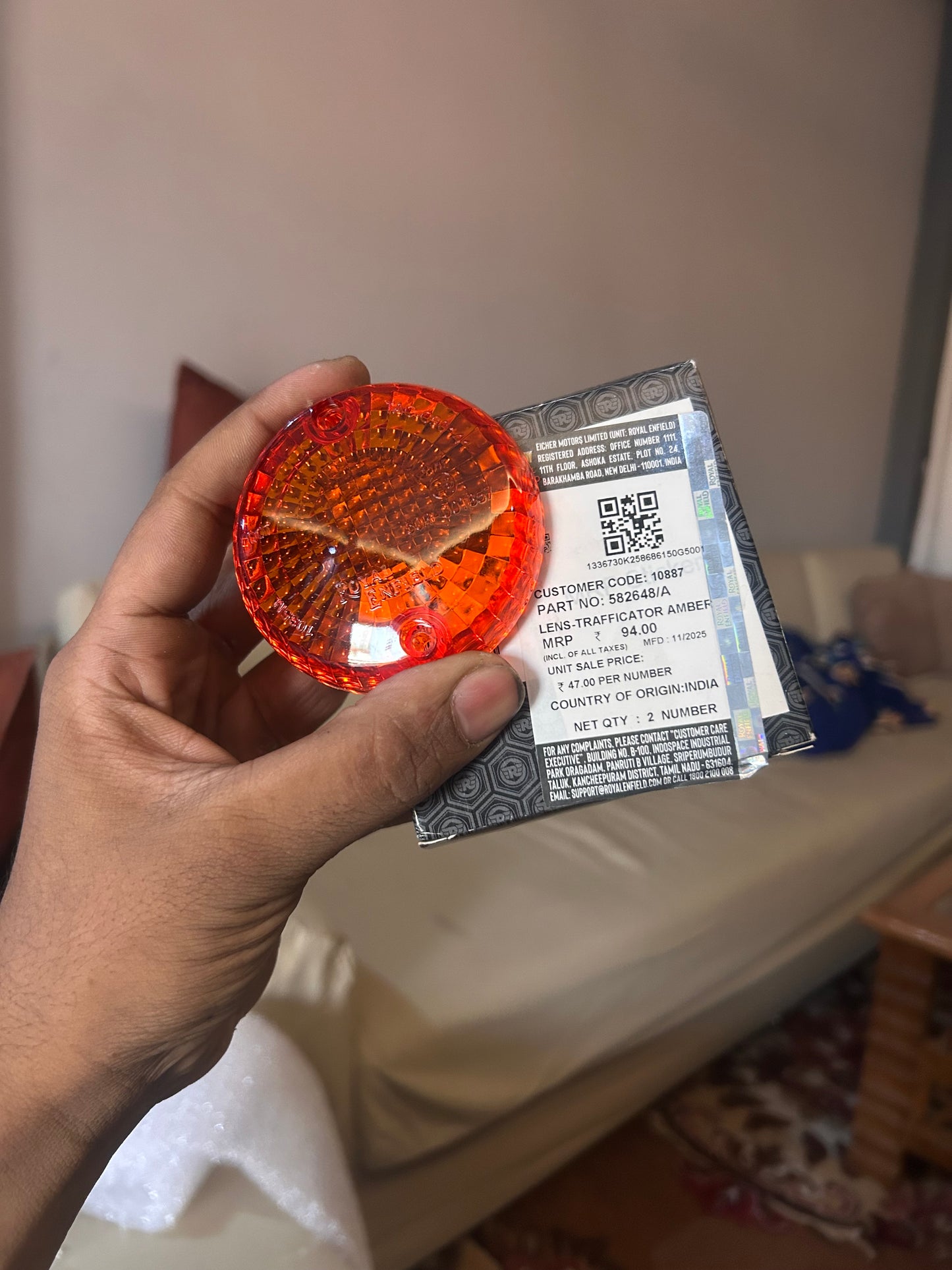 Classic 500 EFI OEM trafficator lens amber