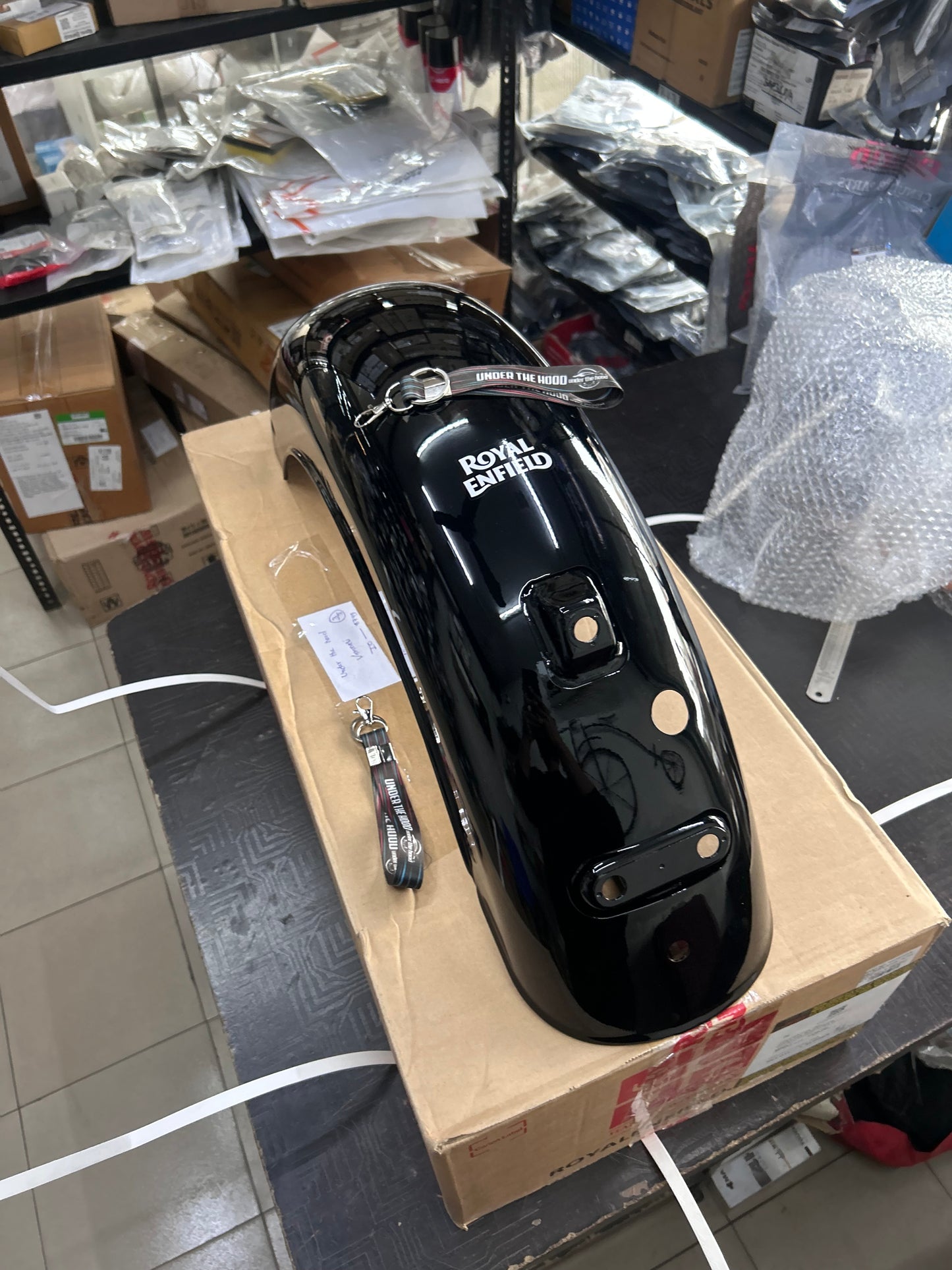 Rear Mudguard / Rear Fender with Sticker (Gloss Black) for Royal Enfield Classic 350 Reborn (Redditch Grey) – RAQ00466/B