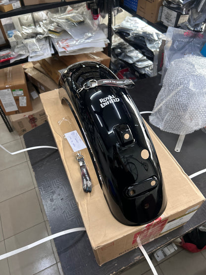 Rear Mudguard / Rear Fender with Sticker (Gloss Black) for Royal Enfield Classic 350 Reborn (Redditch Grey) – RAQ00466/B