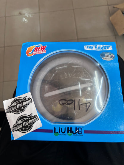 LIU HJG New Minus 7 Inch LED Headlight 110W (Fat DRL + 3 Projector) – White/Amber DRL | Universal 7” Round Dome Fit