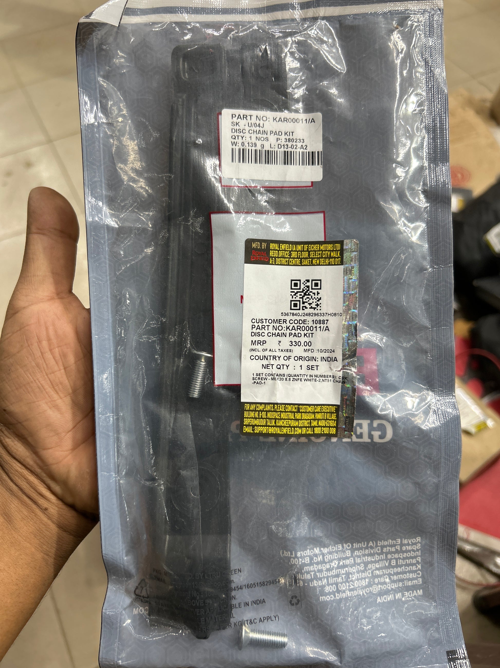 Royal Enfield KAR00011/A – Rear Disc Chain Pad Kit Genuine Chain Pad for UCE Models