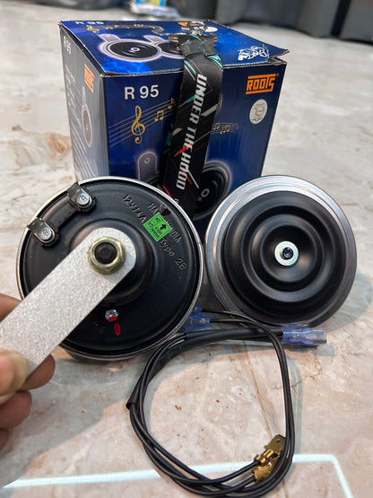 Roots R95 Twin Horn Set – 12V (90/95mm) Universal Fit for Cars & Motorcycles (OEM Quality, High-Performance Sound)