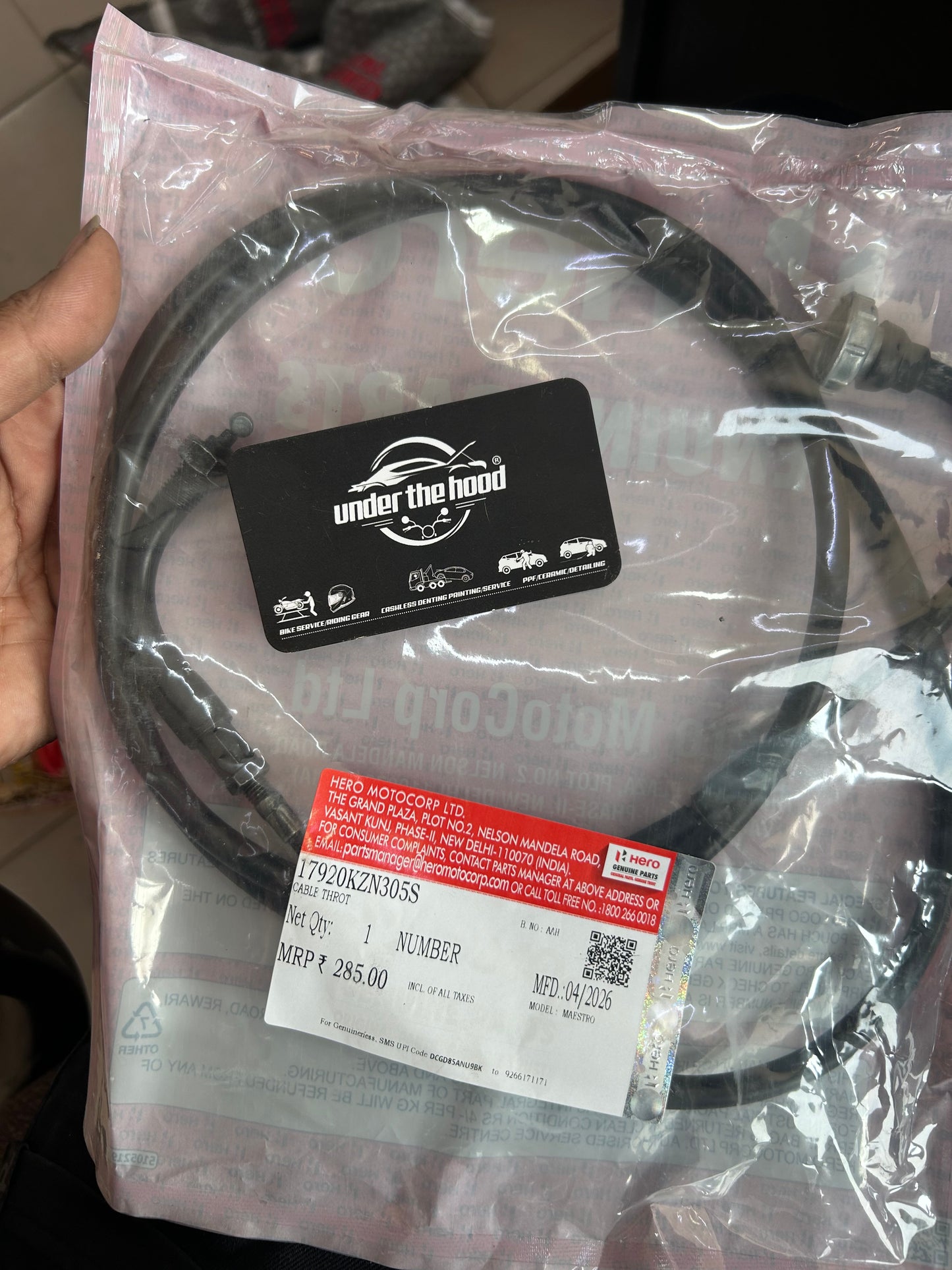 Hero Genuine Throttle Cable Set for Maestro | Accelerator Cable / Cable Set Throttle | 17920KZN305S