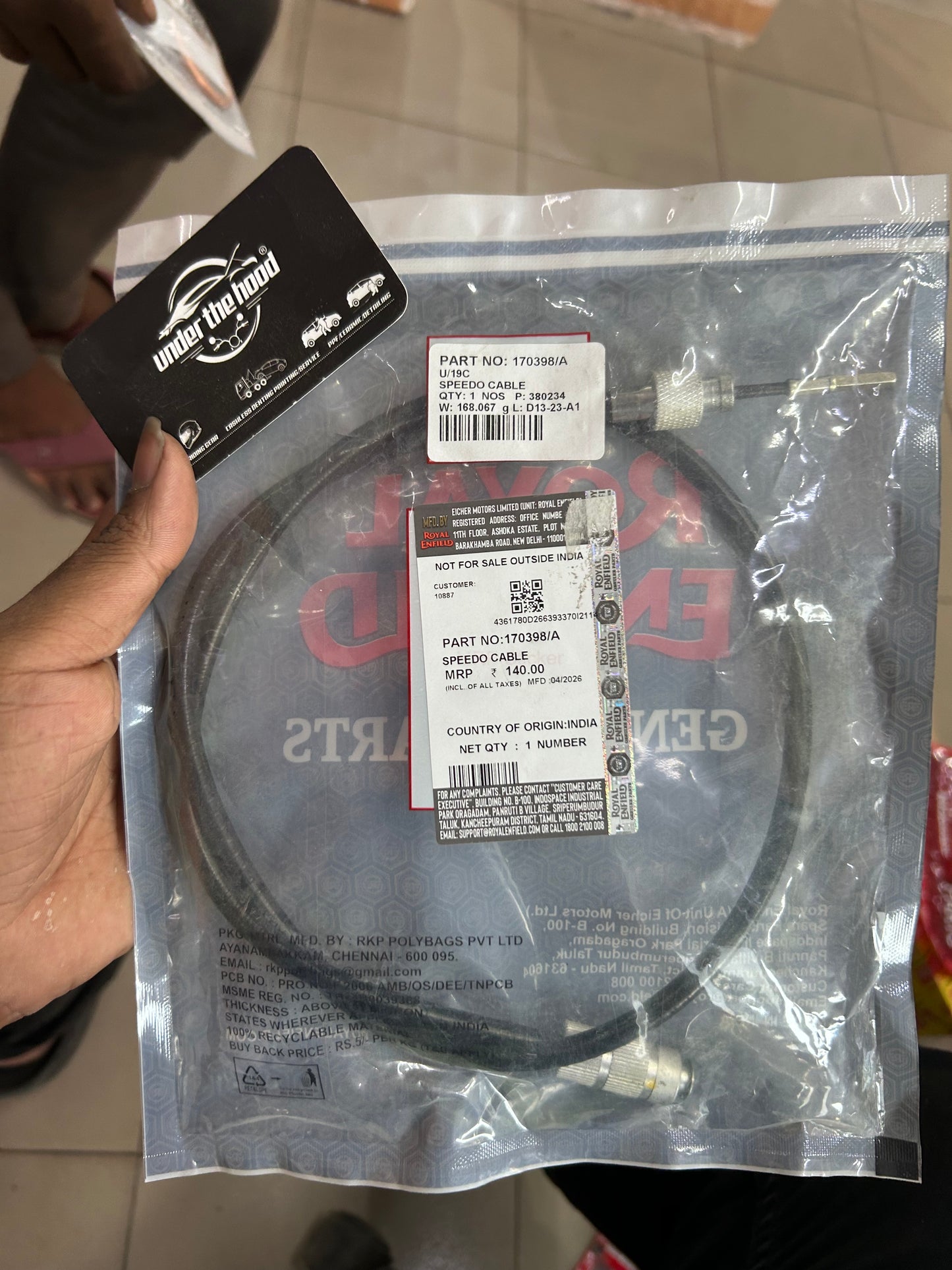 Speedometer Cable (Speedo Cable) for Royal Enfield Thunderbird (TBTS) – 170398/A (Mechanical Meter Drive)
