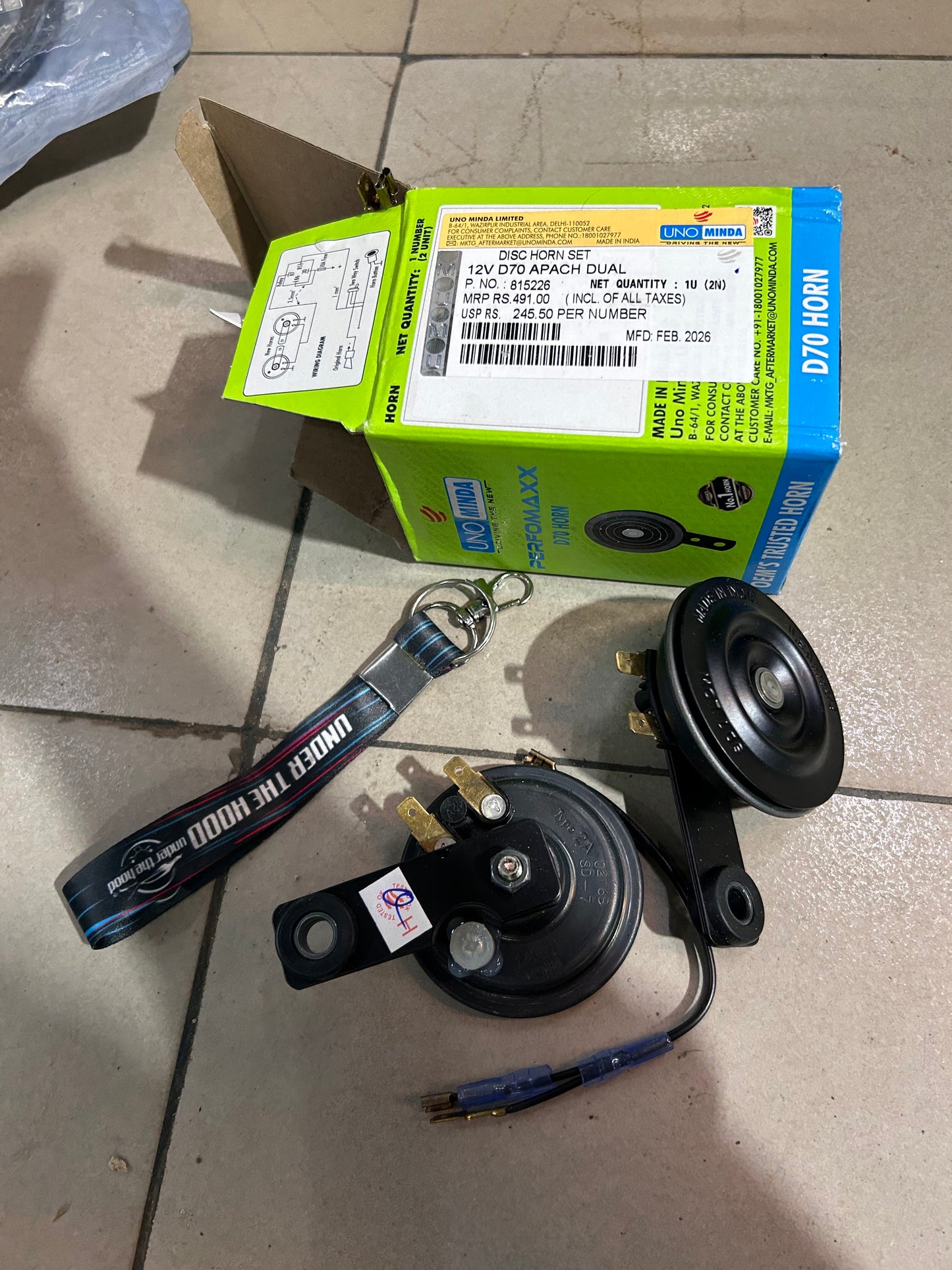 UNO Minda 815226 Performaxx D70/K70 Dual Horn Set for TVS Apache – 12V 70mm High + Low Tone, Pair of 2