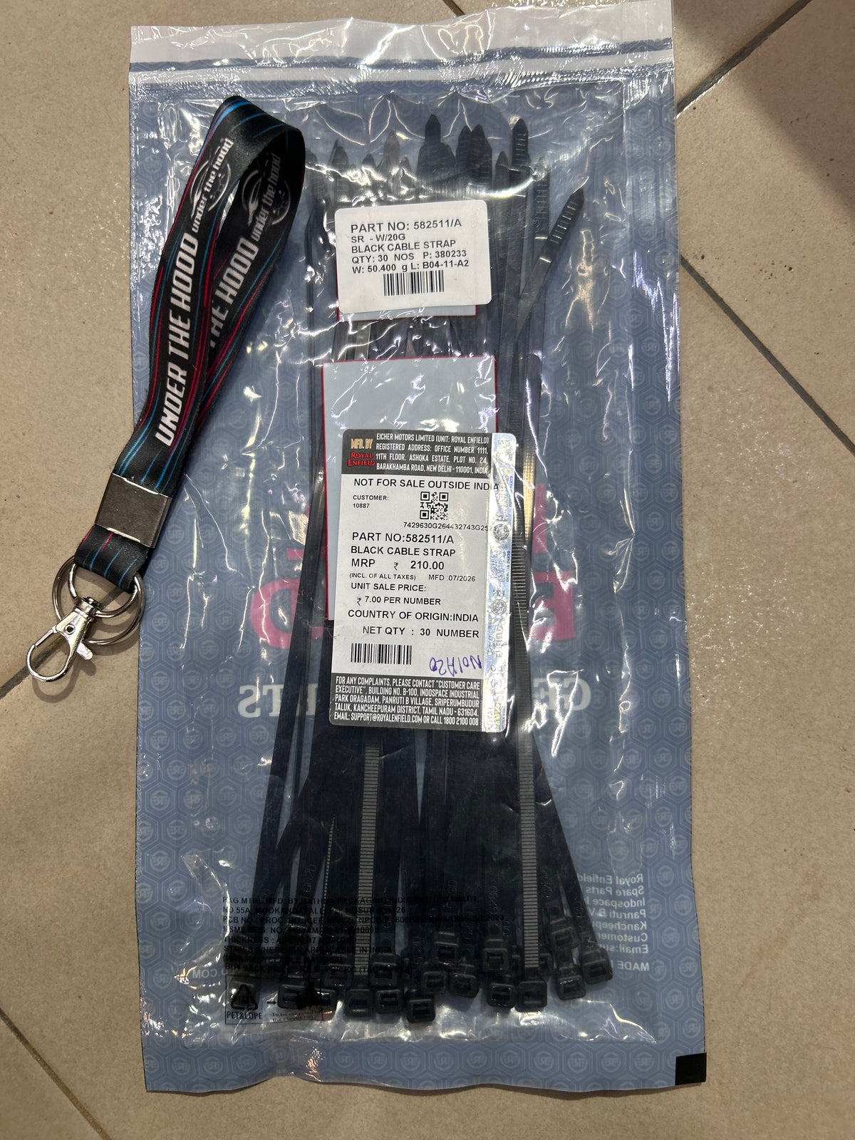 Royal Enfield 582511/A Black Cable Strap – OEM Wiring Harness Strap for UCE, Himalayan, Meteor, Interceptor & Bear 650