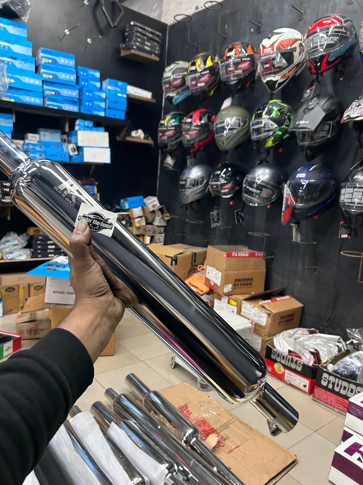 HK Long Punjab Silencer Small Mouth (Chrome) for Classic 350 Reborn & Bullet 350 J-Series (HK-LP-LONG-SM)