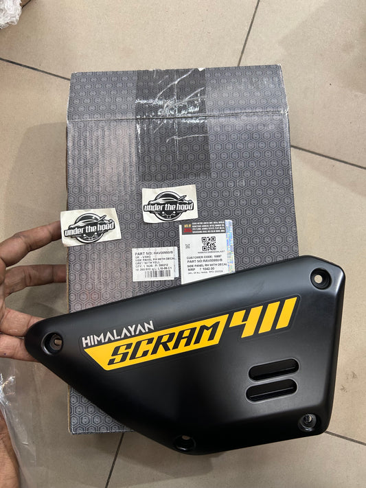 Royal Enfield RAV00950/B - Side Panel RH with Decal - Grey with Yellow (Graphite Yellow) for Scram 411 - OEM