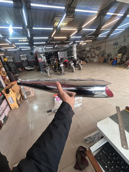 SILMEN Shark Style Silencer Exhaust With Glasswool for BS3 and BS4 Model Royal Enfield Bullet 350cc and 500cc