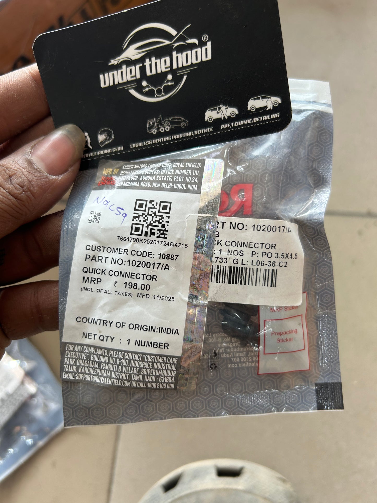 Royal Enfield 1020017/A – Quick Connector (Fuel Hose / Injector Line Quick Coupler) for Bullet 500 Euro 4 (B5) & Classic 500 Euro 4 (C5) | Genuine OEM