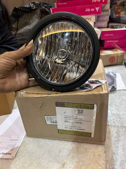 Royal Enfield Headlamp Assembly with Bulb – Matte Black – Classic 350 Reborn (J-Series, BS6) – Part No. RAN00314/A