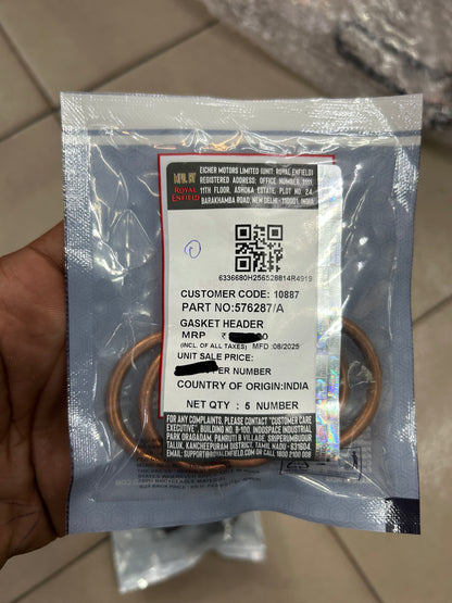 Royal Enfield 576287/A Exhaust Header Gasket – OEM Copper Gasket for Interceptor 650 & Continental GT 650 (Twin Cylinder)