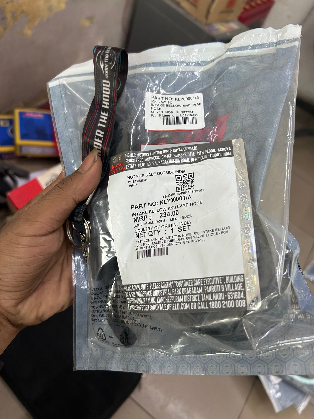 Royal Enfield Classic 500 EFI & Bullet 500 EFI BS4 Genuine Intake Bellow + EVAP Hose Kit | KLY00001/A
