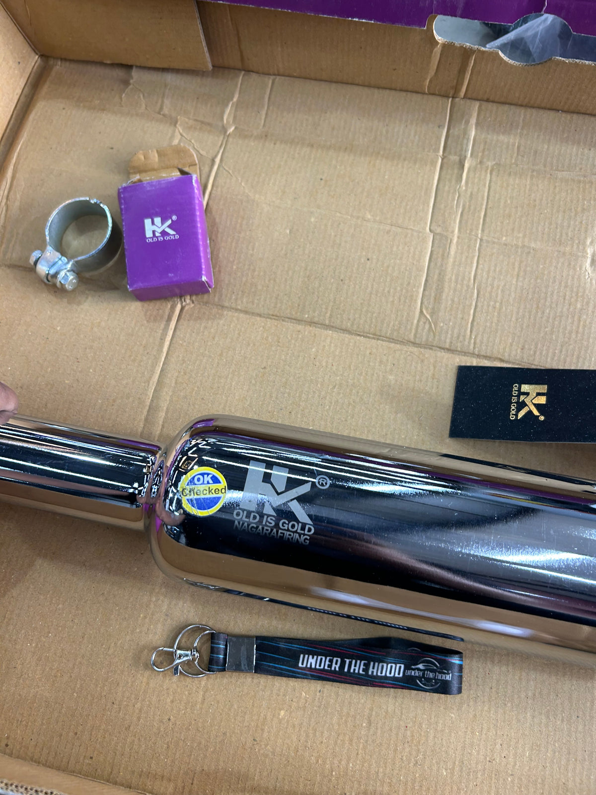 HK Indori “Without Plate” Chrome Exhaust Silencer for Royal Enfield UCE (Classic 350 / Bullet-Standard 350 / Electra 350) – Aftermarket