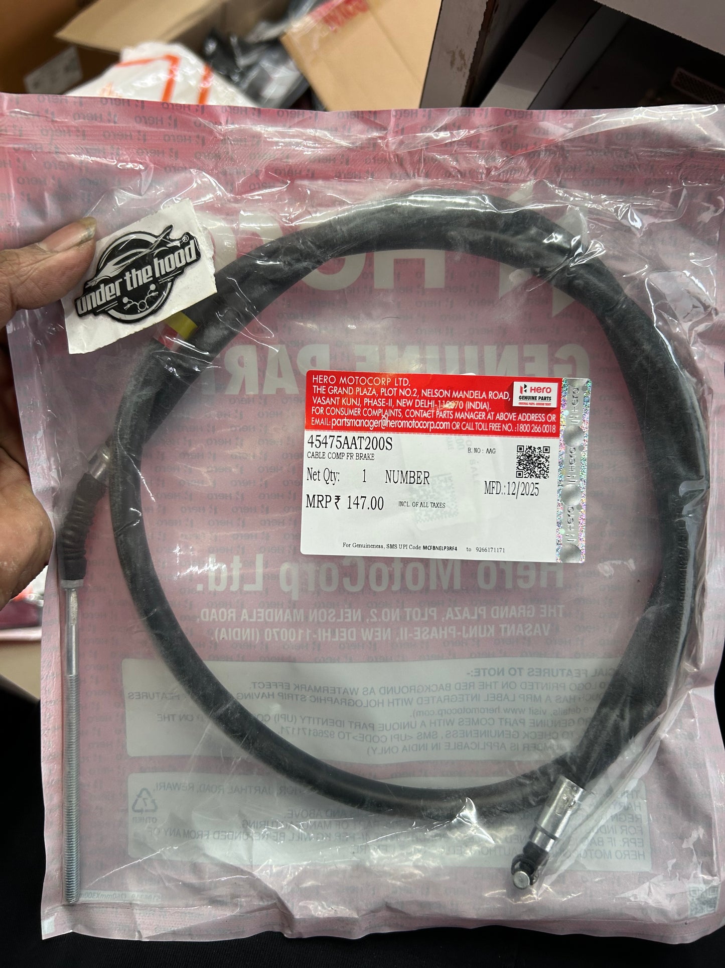 Hero Genuine Front Brake Cable – Splendor+ / Passion Pro / Passion XPro / Glamour – 45475AAT200S