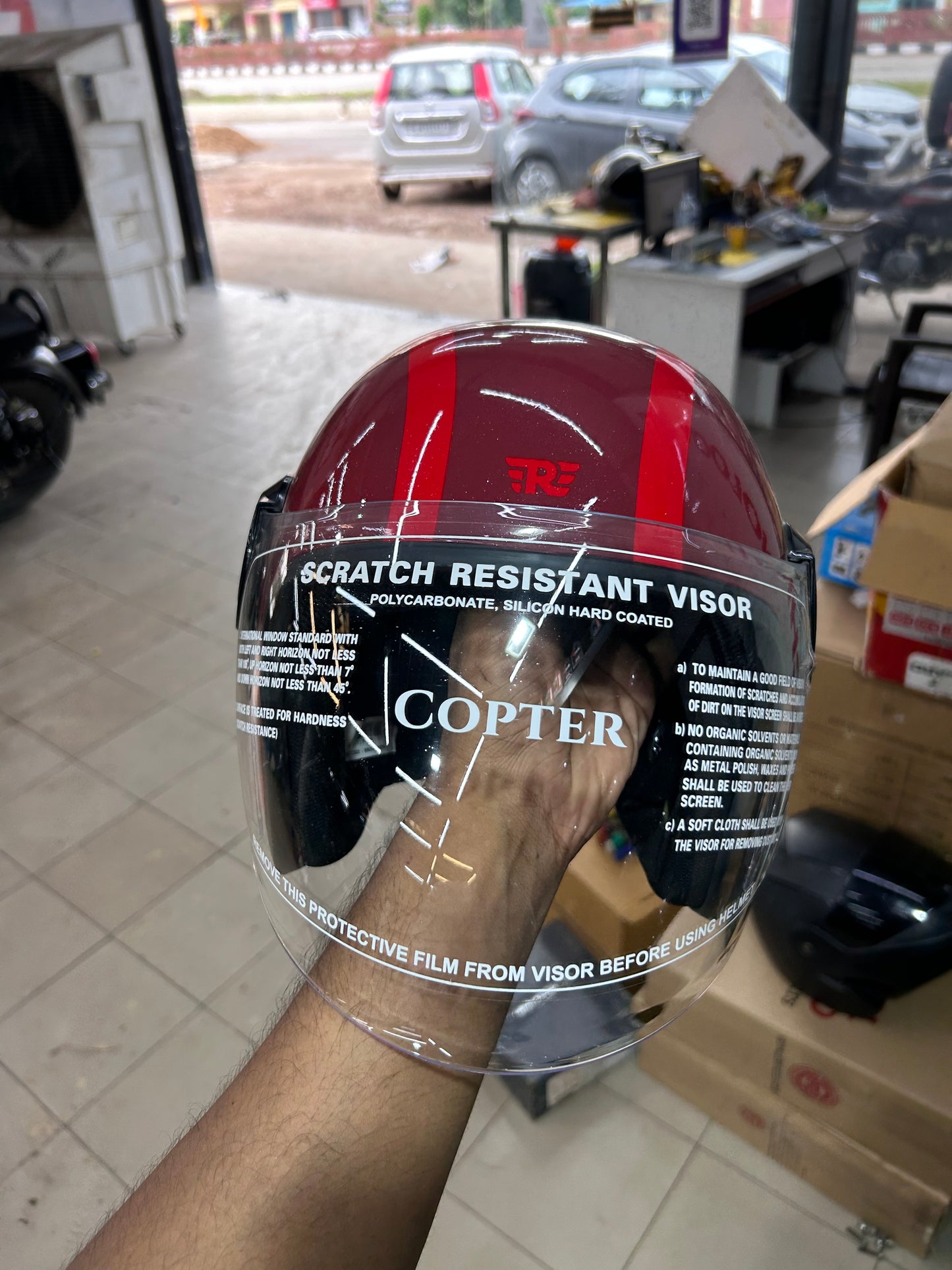 Royal Enfield Copter Helmet – Red SBH-65 (XL 62cm) | DOT & ISI Certified | Genuine LTR Edition