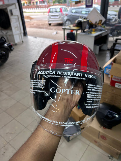 Royal Enfield Copter Helmet – Red SBH-65 (XL 62cm) | DOT & ISI Certified | Genuine LTR Edition