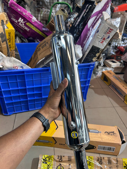 HKK Indore Stock-Style Replica Silent Silencer – Royal Enfield Classic 350 Reborn J-Series | Chrome / Black