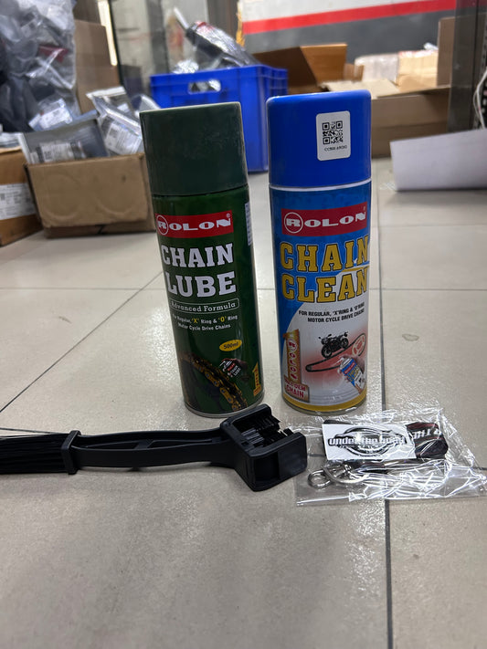 Rolon Chain Care Kit 500ml – Chain Cleaner, Chain Lube & Brush Combo for Motorcycle Chains