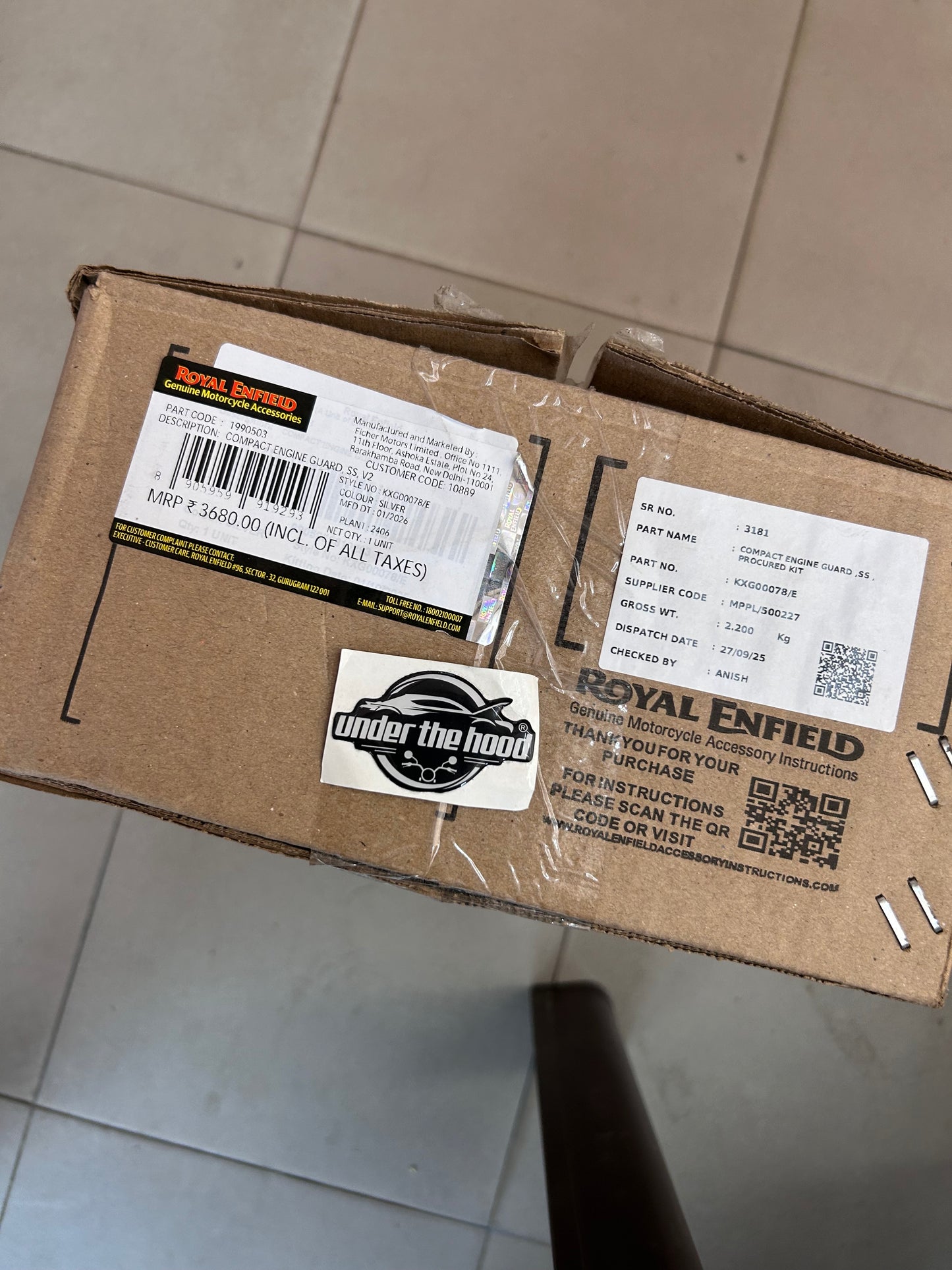 Genuine Royal Enfield Silver Compact Engine Guards (25mm Stainless Steel) for Interceptor 650 / Continental GT 650 / Bear 650 – 1990503